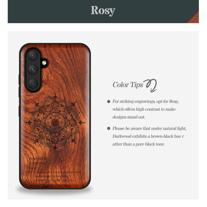 Mandala Flower Design, Classic Engraved Wood & TPU Case - Artisanal Cover for Samsung Galaxy