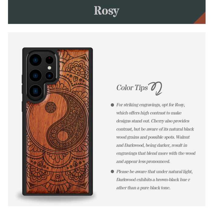 The Yin-Yang Mandala, Classic Engraved Wood & TPU Case - Artisanal Cover for Samsung Galaxy