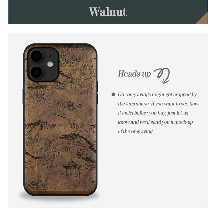 An Intricate Chinese Landscape, Classic Engraved Wood & TPU Case - Artisanal Cover for Apple iPhone