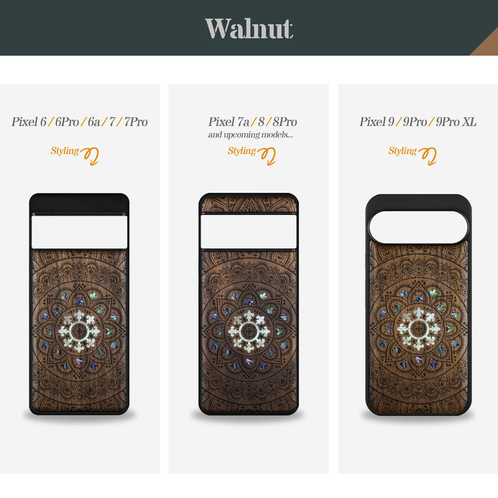 Mandala Floral, Hand-Inlaid Wood & Mother of Pearl Case - Artisanal Cover for Google Pixel