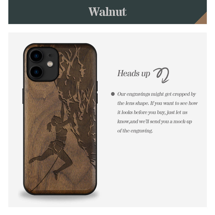 Woman Ascending the Cliff, Classic Engraved Wood & TPU Case - Artisanal Cover for Apple iPhone