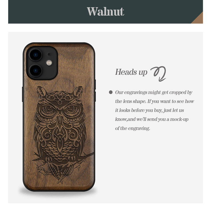 An Owl Perched on a Branch, Classic Engraved Wood & TPU Case - Artisanal Cover for Apple iPhone