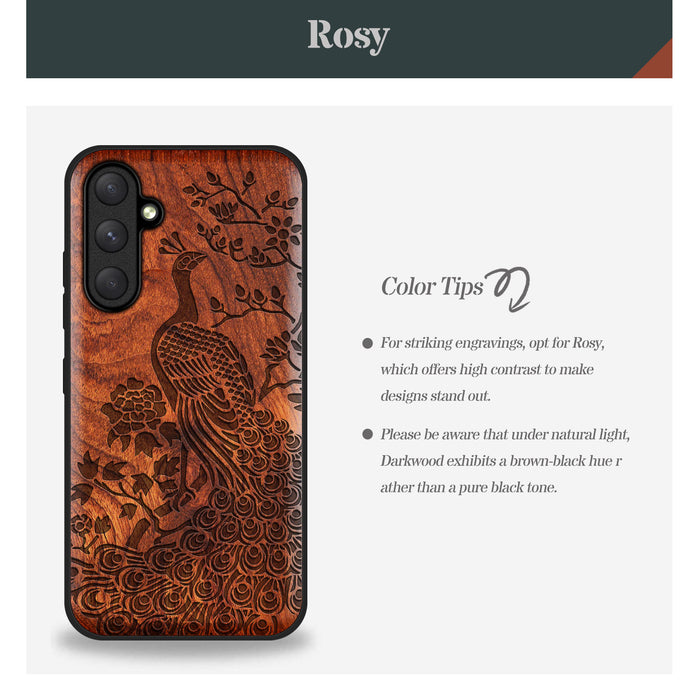 The Majestic Asian Peacock, Classic Engraved Wood & TPU Case - Artisanal Cover for Samsung Galaxy