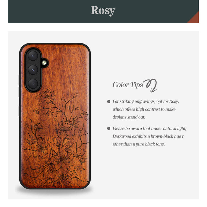 Sakura Sketch, Classic Engraved Wood & TPU Case - Artisanal Cover for Samsung Galaxy