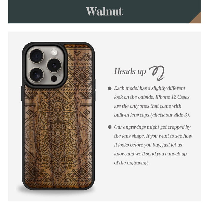 The Owl Mandala, Classic Engraved Wood & TPU Case - Artisanal Cover for Apple iPhone