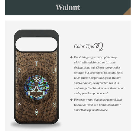 Mjölnir and the Runes Hand-Inlaid Wood & Mother of Pearl Case Google Pixel Artisanal Case View