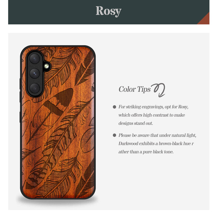 The Feathered Array, Classic Engraved Wood & TPU Case - Artisanal Cover for Samsung Galaxy