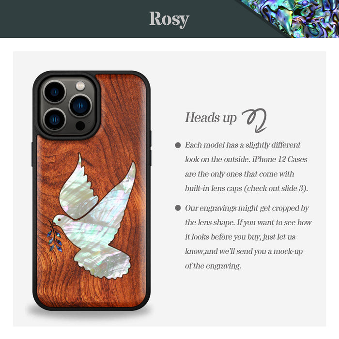 The Dove with Olive Branch, Hand-Inlaid Wood & Mother of Pearl Case - Artisanal Cover for Apple iPhone