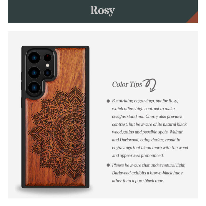 The Half Mandala Lace Art, Classic Engraved Wood & TPU Case - Artisanal Cover for Samsung Galaxy