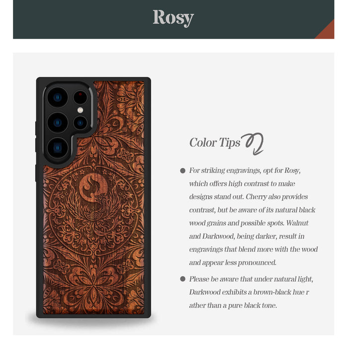 The Phoenix Mandala, Classic Engraved Wood & TPU Case - Artisanal Cover for Samsung Galaxy