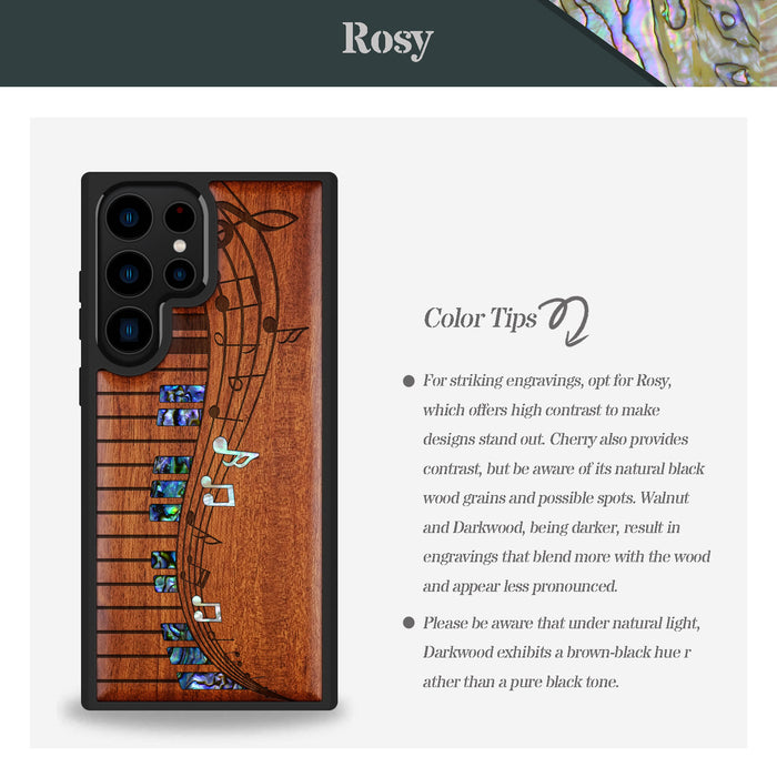 Melodic Waves, Hand-Inlaid Wood & Mother of Pearl Case - Artisanal Cover for Samsung Galaxy