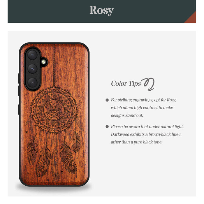 The Dreamcatcher's Embrace, Classic Engraved Wood & TPU Case - Artisanal Cover for Samsung Galaxy