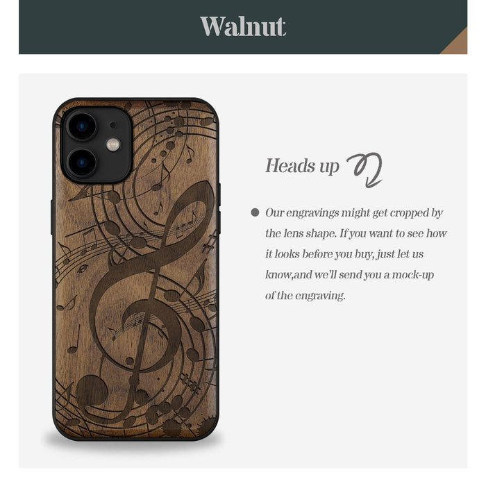 The Grand Clef and Musical Notes, Classic Engraved Wood & TPU Case - Artisanal Cover for Apple iPhone