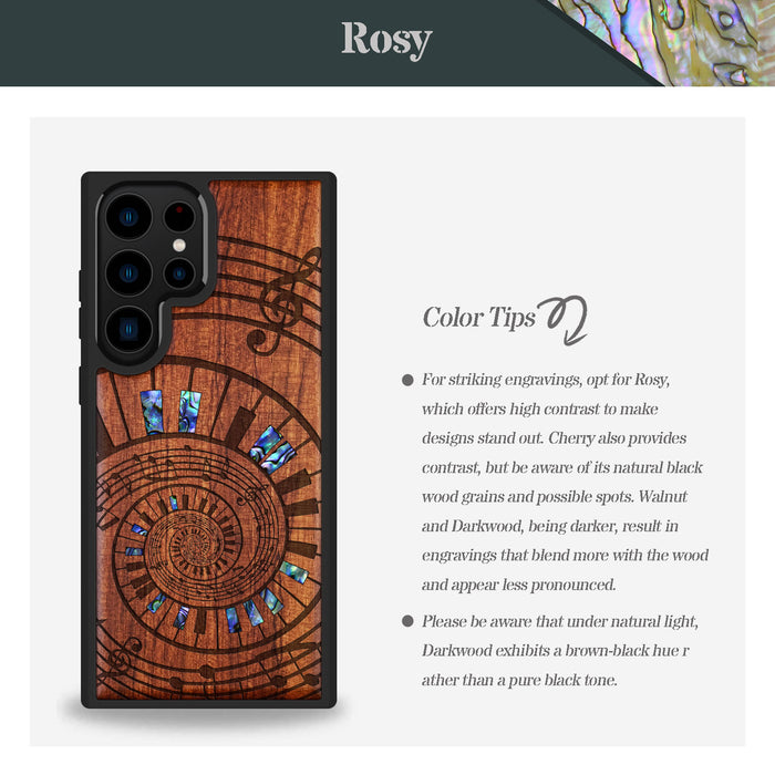 A Spiral Symphony, Hand-Inlaid Wood & Mother of Pearl Case - Artisanal Cover for Samsung Galaxy