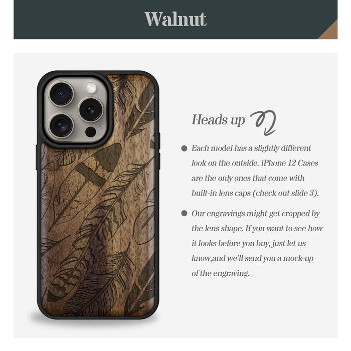 The Feathered Array, Classic Engraved Wood & TPU Case - Artisanal Cover for Apple iPhone