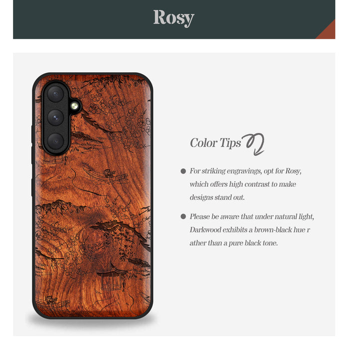 A Captivating Chinese Landscape, Classic Engraved Wood & TPU Case - Artisanal Cover for Samsung Galaxy