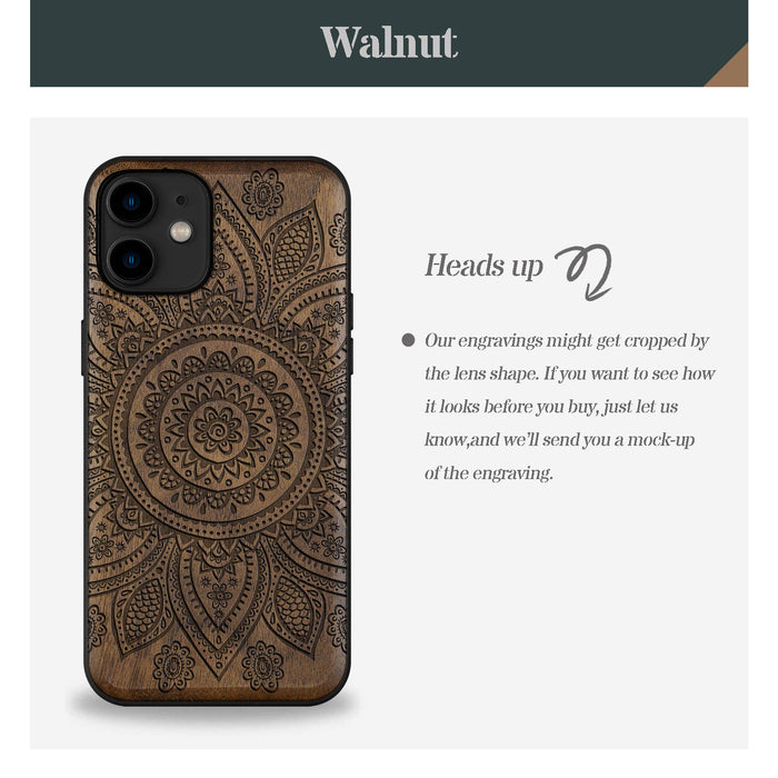 The Indian Floral Mandala, Classic Engraved Wood & TPU Case - Artisanal Cover for Apple iPhone