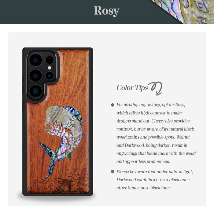 The Majestic Mahi-Mahi, Hand-Inlaid Wood & Mother of Pearl Case - Artisanal Cover for Samsung Galaxy