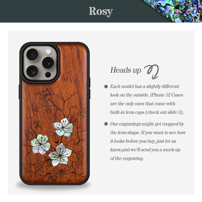 Whispering Sakura Blooms, Hand-Inlaid Wood & Mother of Pearl Case - Artisanal Cover for Apple iPhone