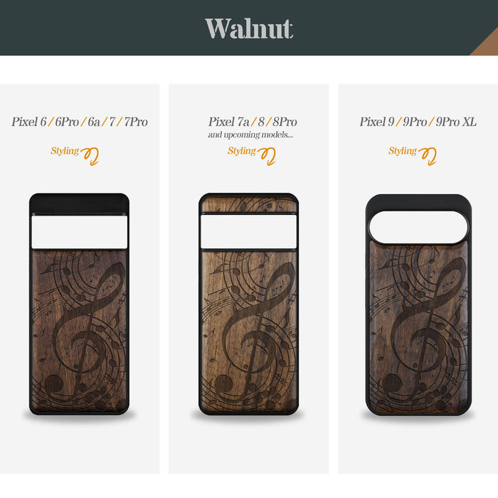 The Grand Clef and Musical Notes, Classic Engraved Wood & TPU Case - Artisanal Cover for Google Pixel