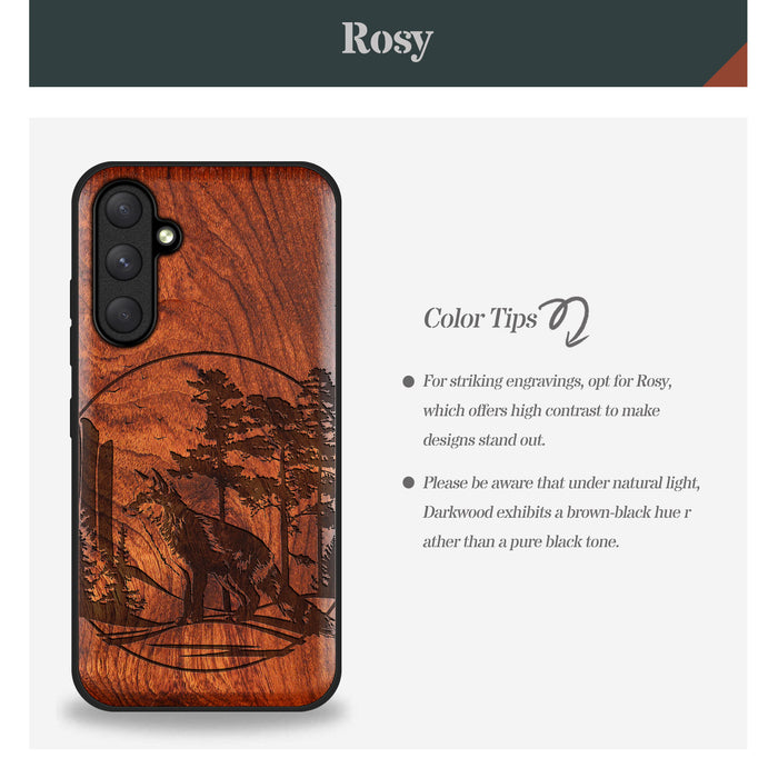 The Enchanting Fox, Classic Engraved Wood & TPU Case - Artisanal Cover for Samsung Galaxy