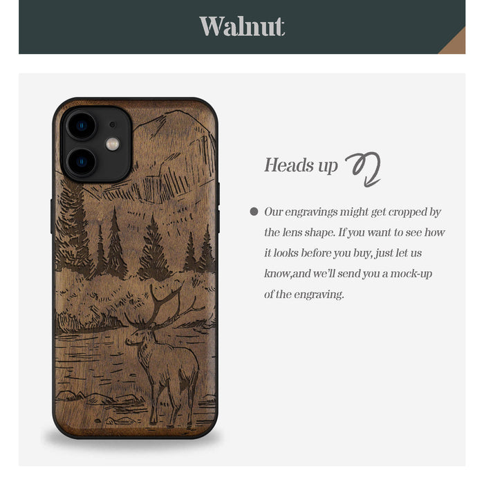 An Enthralling Natural Landscape Illustration, Classic Engraved Wood & TPU Case - Artisanal Cover for Apple iPhone