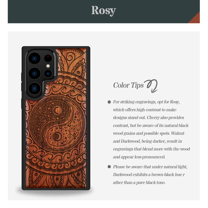 The Yin Yang Paisley, Classic Engraved Wood & TPU Case - Artisanal Cover for Samsung Galaxy