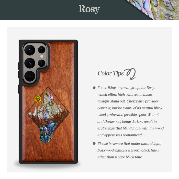 Mountain Path, Hand-Inlaid Wood & Mother of Pearl Case - Artisanal Cover for Samsung Galaxy