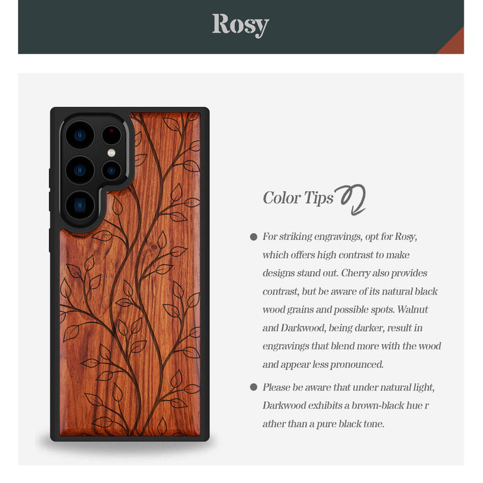 The Essence of Foliage, Classic Engraved Wood & TPU Case - Artisanal Cover for Samsung Galaxy