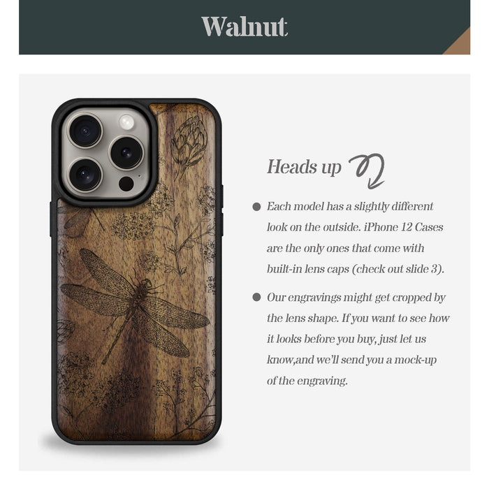 The Dragonfly Dance, Classic Engraved Wood & TPU Case - Artisanal Cover for Apple iPhone