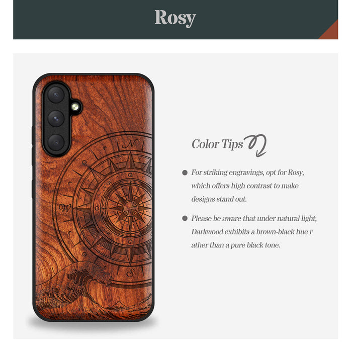 The Compass and the Wave, Classic Engraved Wood & TPU Case - Artisanal Cover for Samsung Galaxy