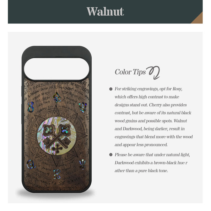 A Heraldic Enigma, Hand-Inlaid Wood & Mother of Pearl Case - Artisanal Cover for Google Pixel