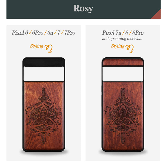 Norse Emblems, Classic Engraved Wood & TPU Case - Artisanal Cover for Google Pixel