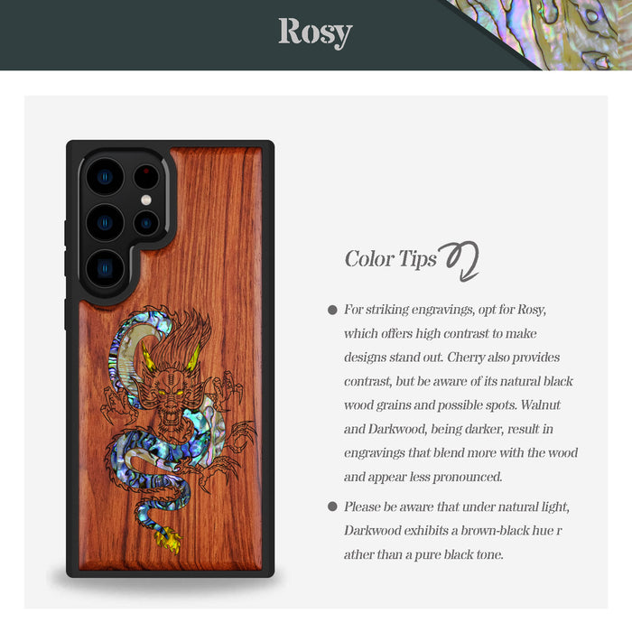 The Oriental Dragon, Hand-Inlaid Wood & Mother of Pearl Case - Artisanal Cover for Samsung Galaxy