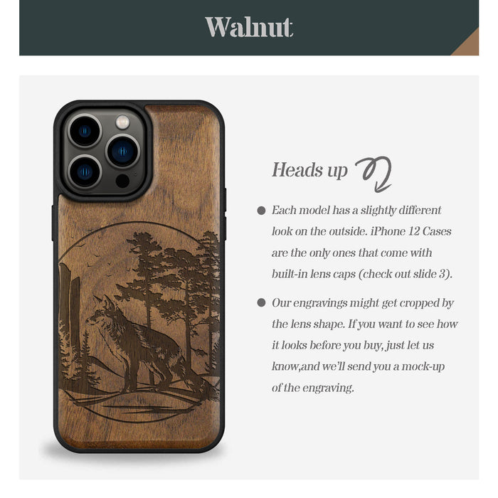 The Enchanting Fox, Classic Engraved Wood & TPU Case - Artisanal Cover for Apple iPhone