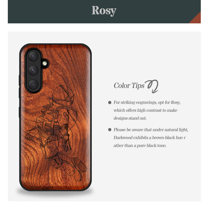 The Floating Astronaut, Classic Engraved Wood & TPU Case - Artisanal Cover for Samsung Galaxy