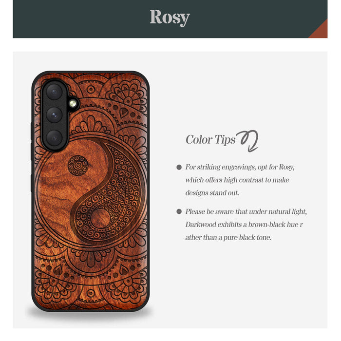 The Yin-Yang Mandala, Classic Engraved Wood & TPU Case - Artisanal Cover for Samsung Galaxy