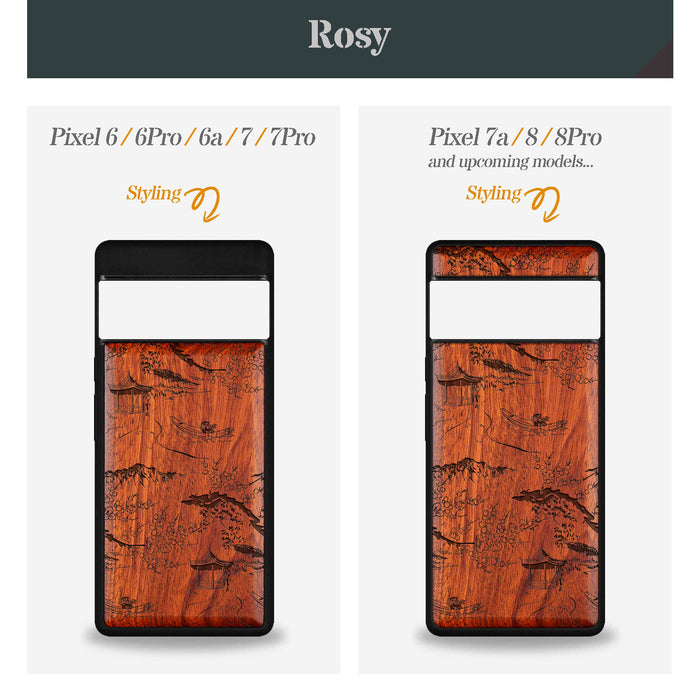 An Intricate Chinese Landscape, Classic Engraved Wood & TPU Case - Artisanal Cover for Google Pixel