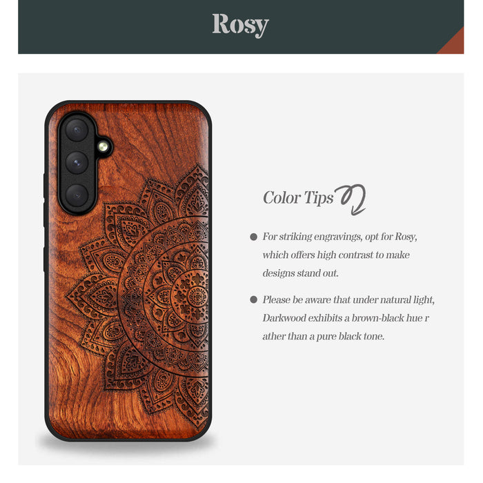 The Half Mandala Lace Pattern, Classic Engraved Wood & TPU Case - Artisanal Cover for Samsung Galaxy