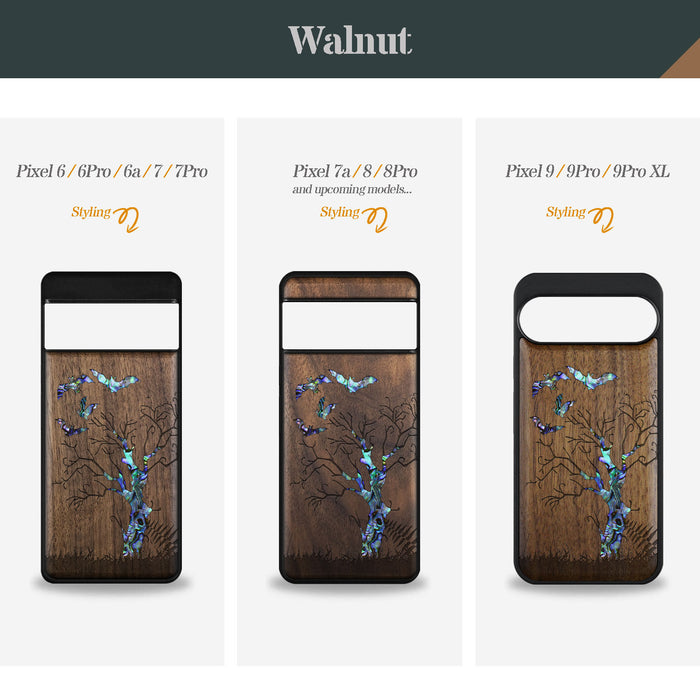 Gothic Night, Hand-Inlaid Wood & Mother of Pearl Case - Artisanal Cover for Google Pixel