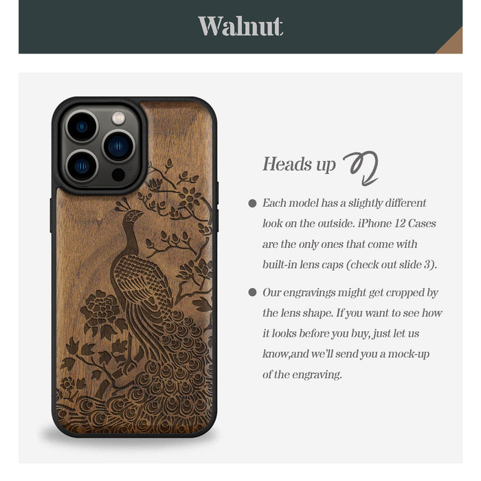 The Majestic Asian Peacock, Classic Engraved Wood & TPU Case - Artisanal Cover for Apple iPhone