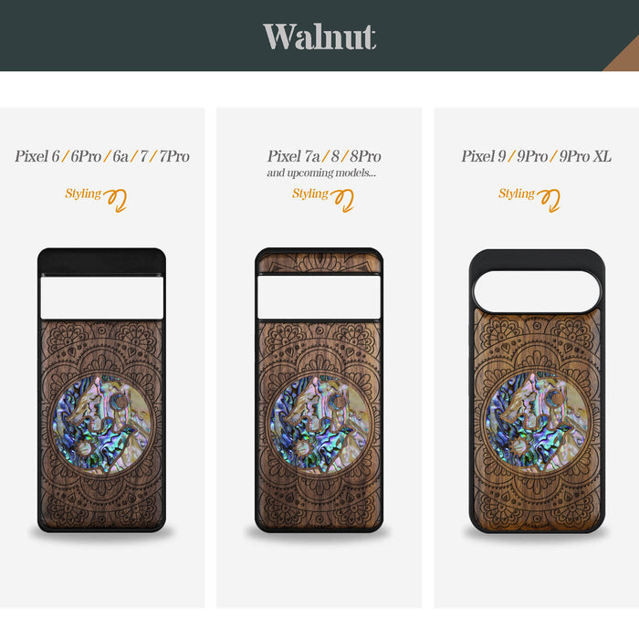 Yin-Yang Wolves Amidst Paisley, Hand-Inlaid Wood & Mother of Pearl Case - Artisanal Cover for Google Pixel