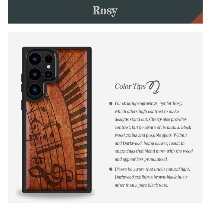 Keys and Notes, Classic Engraved Wood & TPU Case - Artisanal Cover for Samsung Galaxy