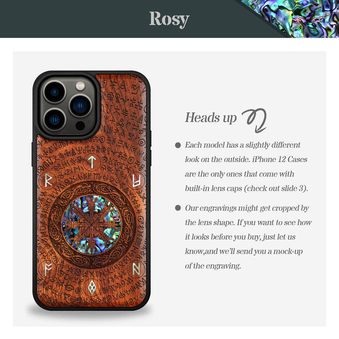 The Shield of Dragons and Awe, Hand-Inlaid Wood & Mother of Pearl Case - Artisanal Cover for Apple iPhone