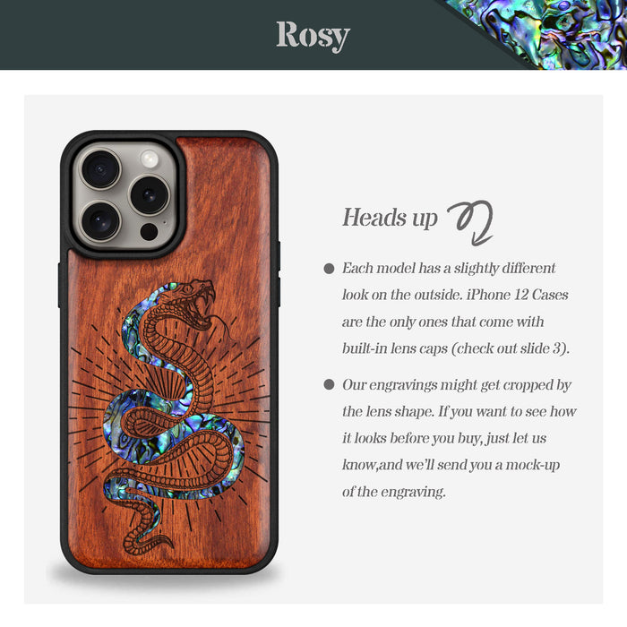 Viper's Coil, Hand-Inlaid Wood & Mother of Pearl Case - Artisanal Cover for Apple iPhone