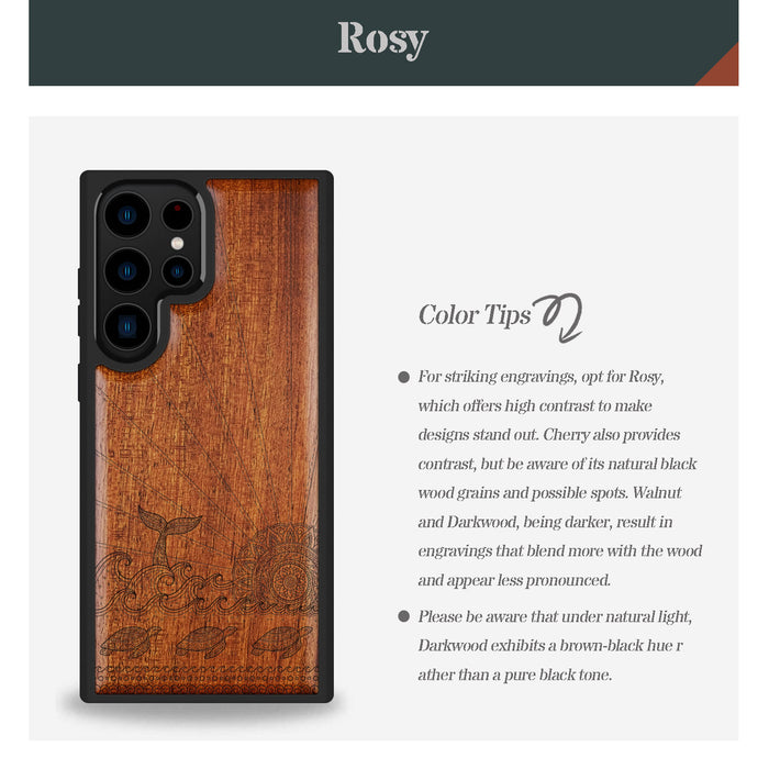 The Whale's Sunset Dance, Classic Engraved Wood & TPU Case - Artisanal Cover for Samsung Galaxy