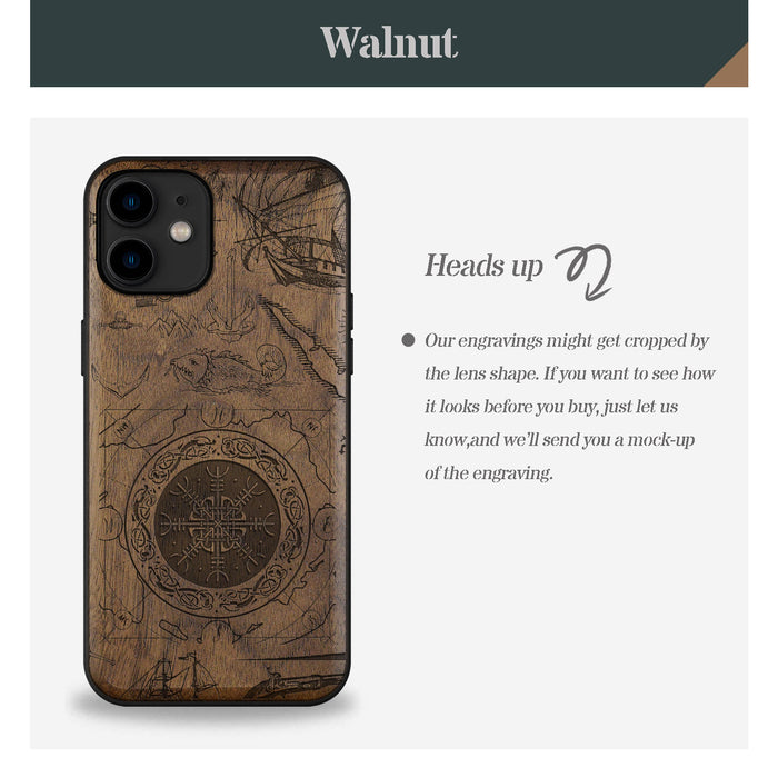 Viking Shield Amidst Maritime Treasures, Classic Engraved Wood & TPU Case - Artisanal Cover for Apple iPhone