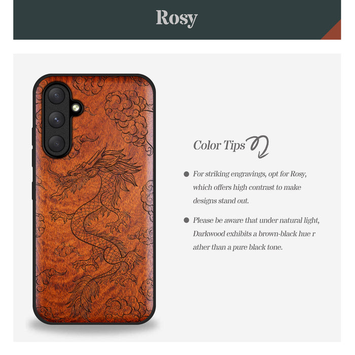 The Dragon's Ascent, Classic Engraved Wood & TPU Case - Artisanal Cover for Samsung Galaxy