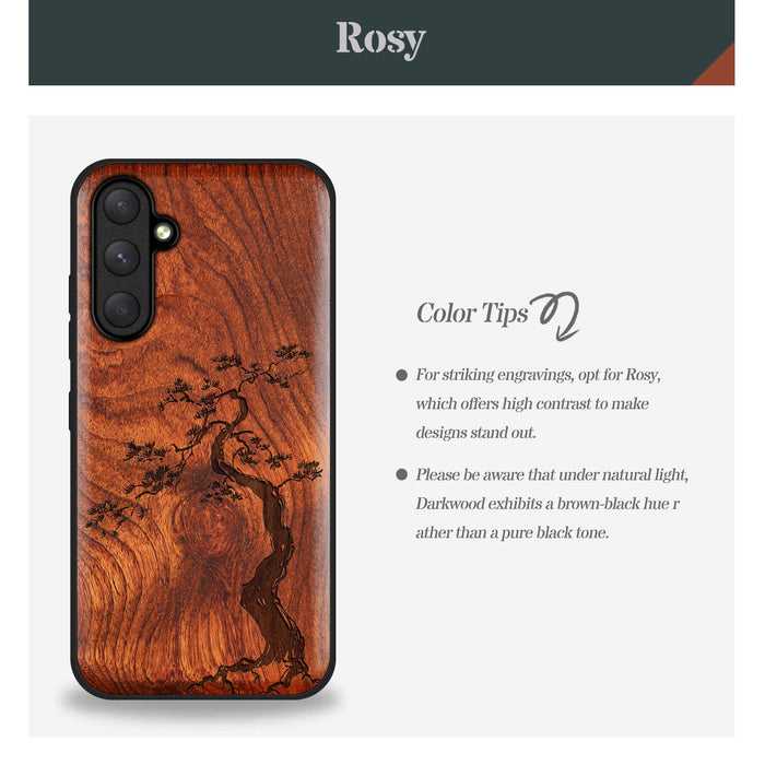 The Majestic Pine Tree, Classic Engraved Wood & TPU Case - Artisanal Cover for Samsung Galaxy