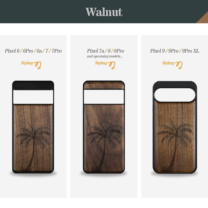 The Palm Tree Silhouette, Classic Engraved Wood & TPU Case - Artisanal Cover for Google Pixel